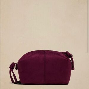 Vegan Leather Crossbody Bag Bright Wine Suede Knotted Strap Shoulder Purse Lux